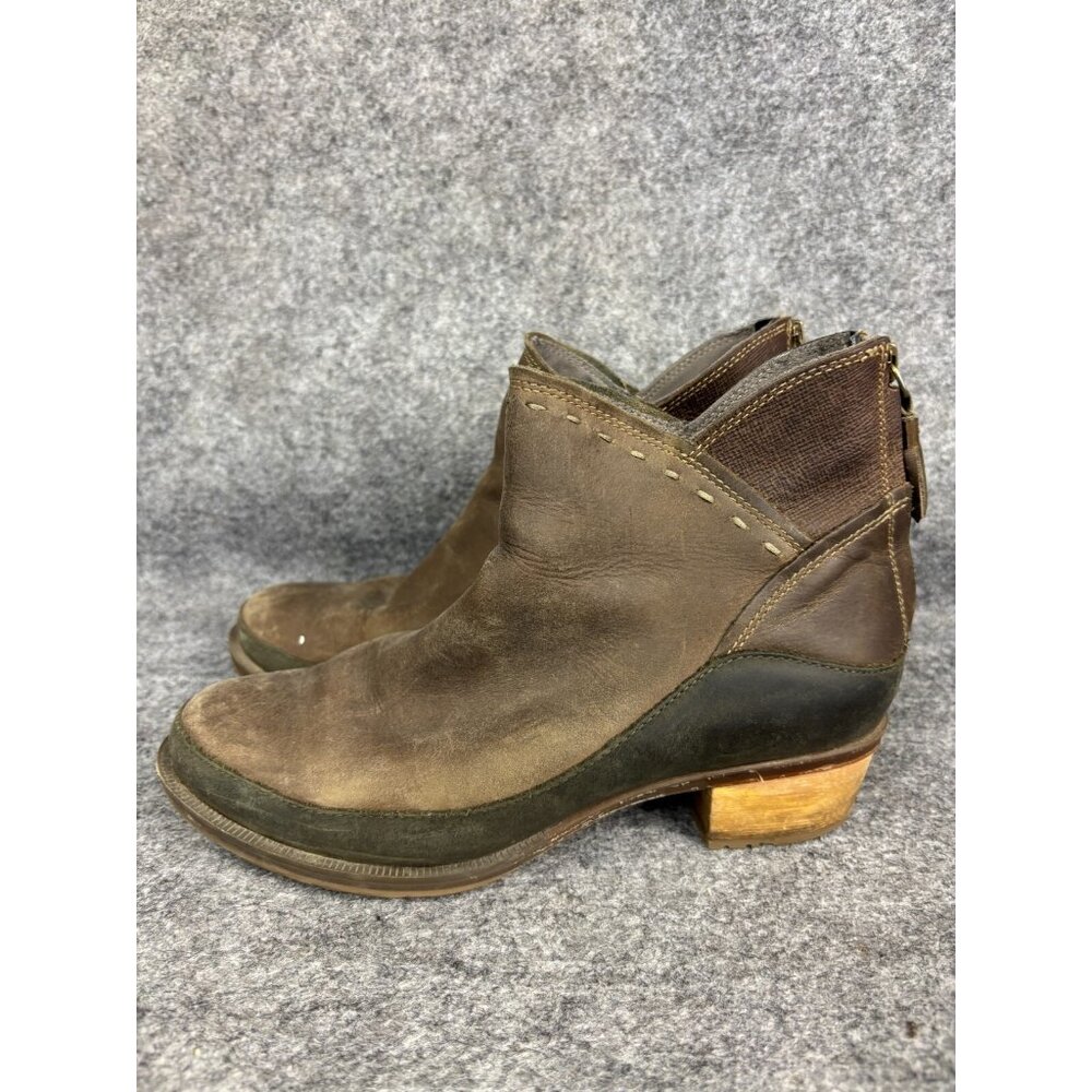 Chaco Fossil Tassel Back Zip Ankle Boots Women's 7 Brown Leather Block Heel